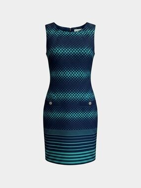 Tommy Hilfiger Navy and Green Sleeveless Flap Pocket Sheath Dress Size 4